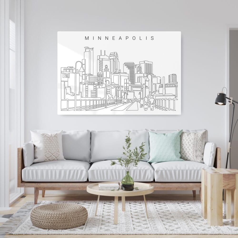 Minneapolis Line Art Metal Print - Living ROom - Light Minneapolis Line Art Metal Print - Living ROom - Light