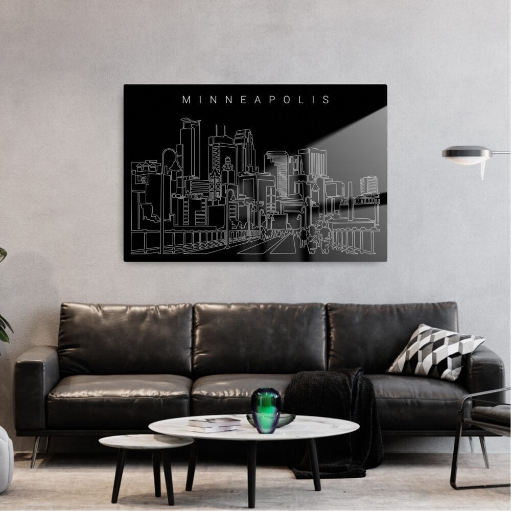 Minneapolis Line Art Metal Print - Living Room - Dark Minneapolis Line Art Metal Print - Living Room - Dark