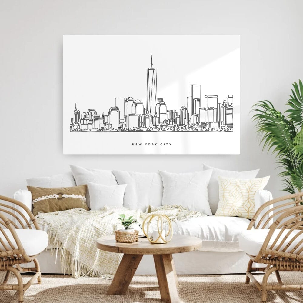 NYC Manhattan Line Art Metal Print - Living ROom - Light NYC Manhattan Line Art Metal Print - Living ROom - Light