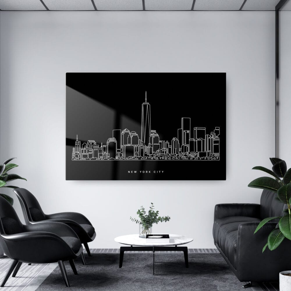 NYC Manhattan Line Art Metal Print - Living Room - Dark NYC Manhattan Line Art Metal Print - Living Room - Dark