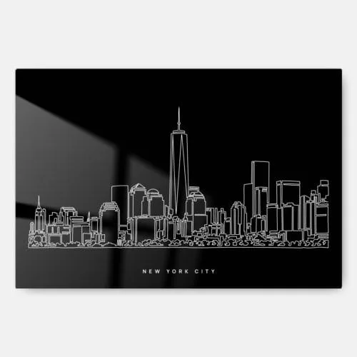 NYC Manhattan Line Art Metal Print Wall Art - Main - Dark