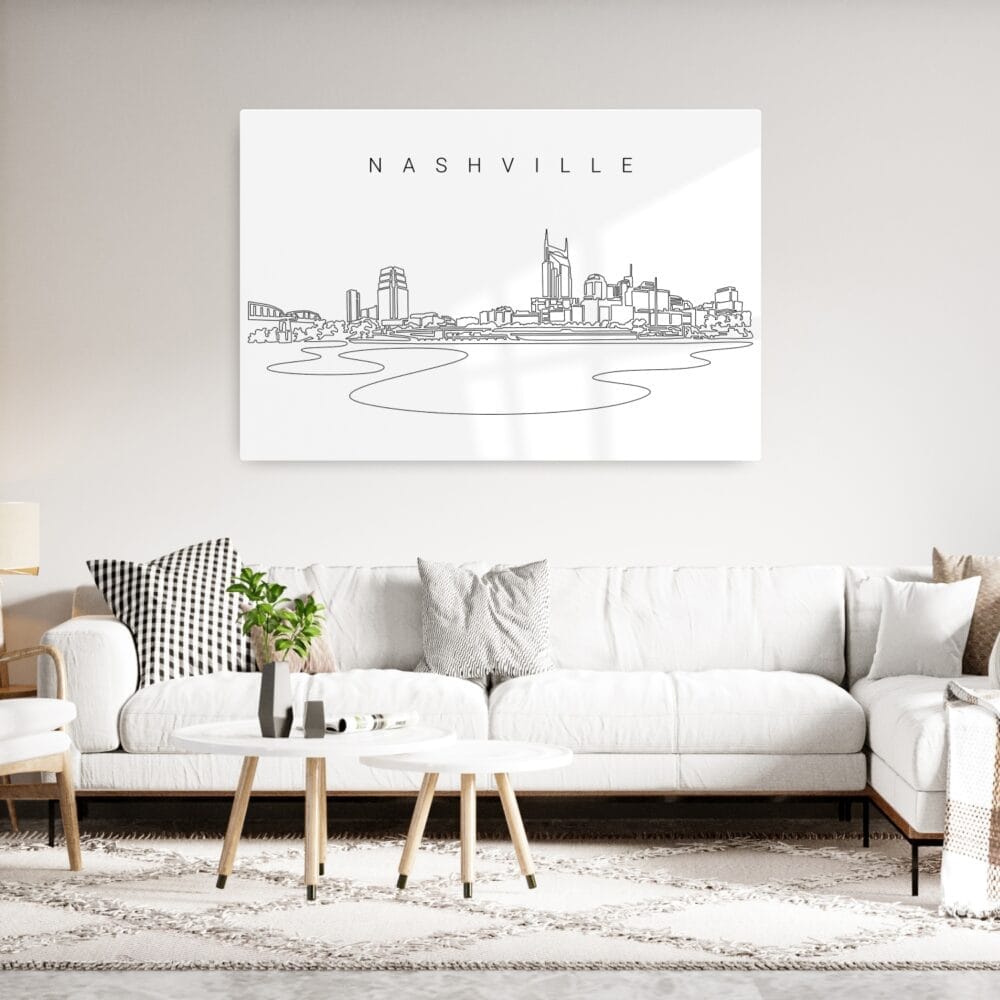 Nashville Line Art Metal Print - Living Room - Light Nashville Line Art Metal Print - Living Room - Light