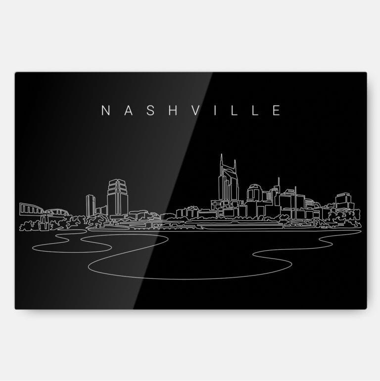 Nashville Line Art Metal Print Wall Art - Dark