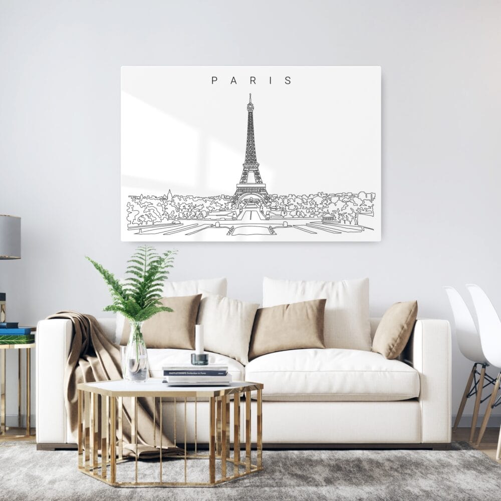 Paris Eiffel Tower Line Art Metal Print - Living ROom - Light Paris Eiffel Tower Line Art Metal Print - Living ROom - Light