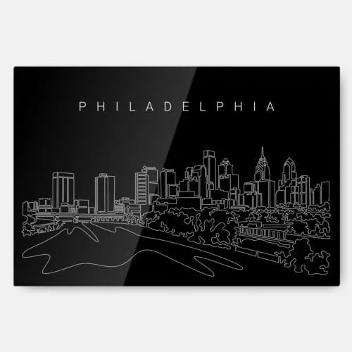 Philadelphia City Line Art Metal Print Wall Art - Dark