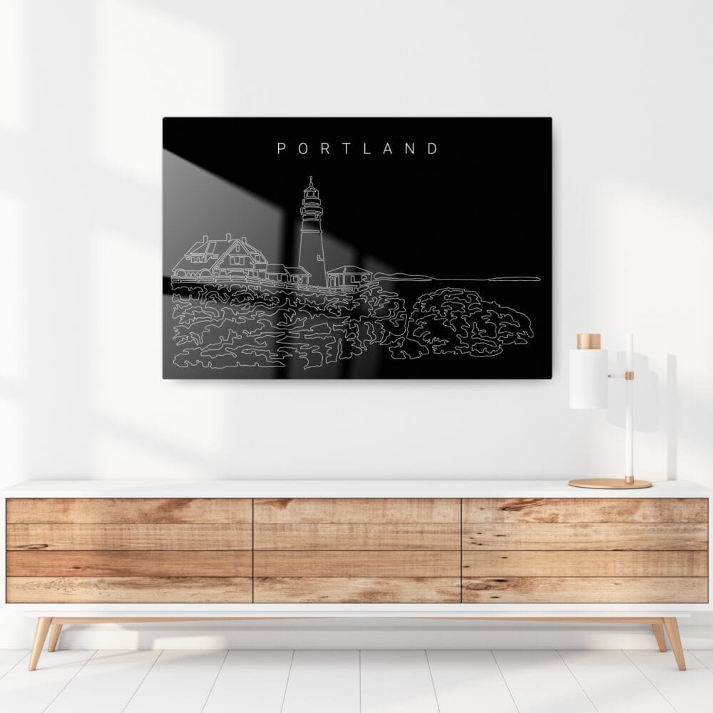 Portland Maine Line Art Metal Print - Hallway - Dark Portland Maine Line Art Metal Print - Hallway - Dark