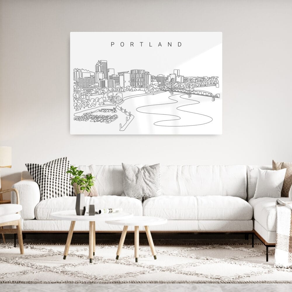 Portland Oregon Line Art Metal Print - Living Room - Light Portland Oregon Line Art Metal Print - Living Room - Light
