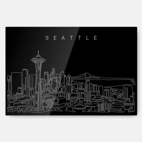 Seattle Line Art Metal Print Wall Art - Dark