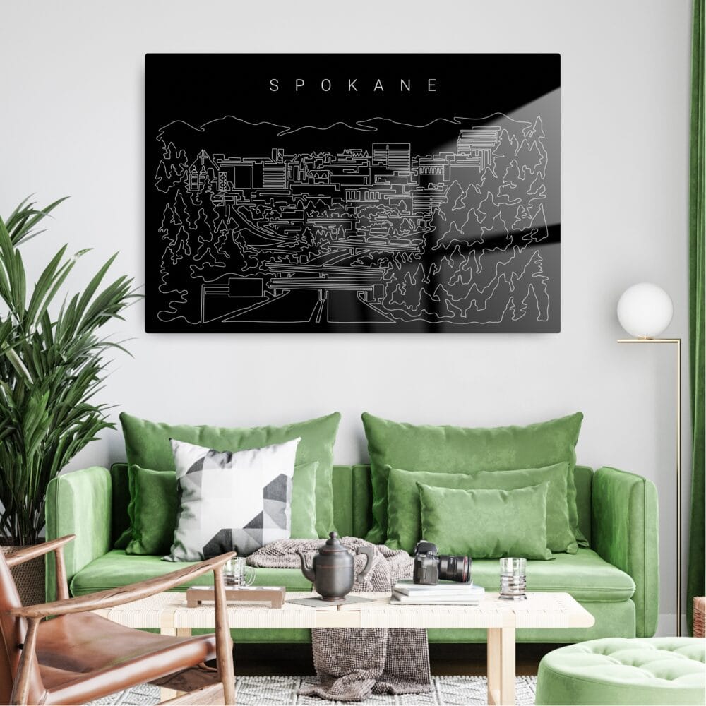 Spokane Line Art Metal Print - Living Room - Dark Spokane Line Art Metal Print - Living Room - Dark