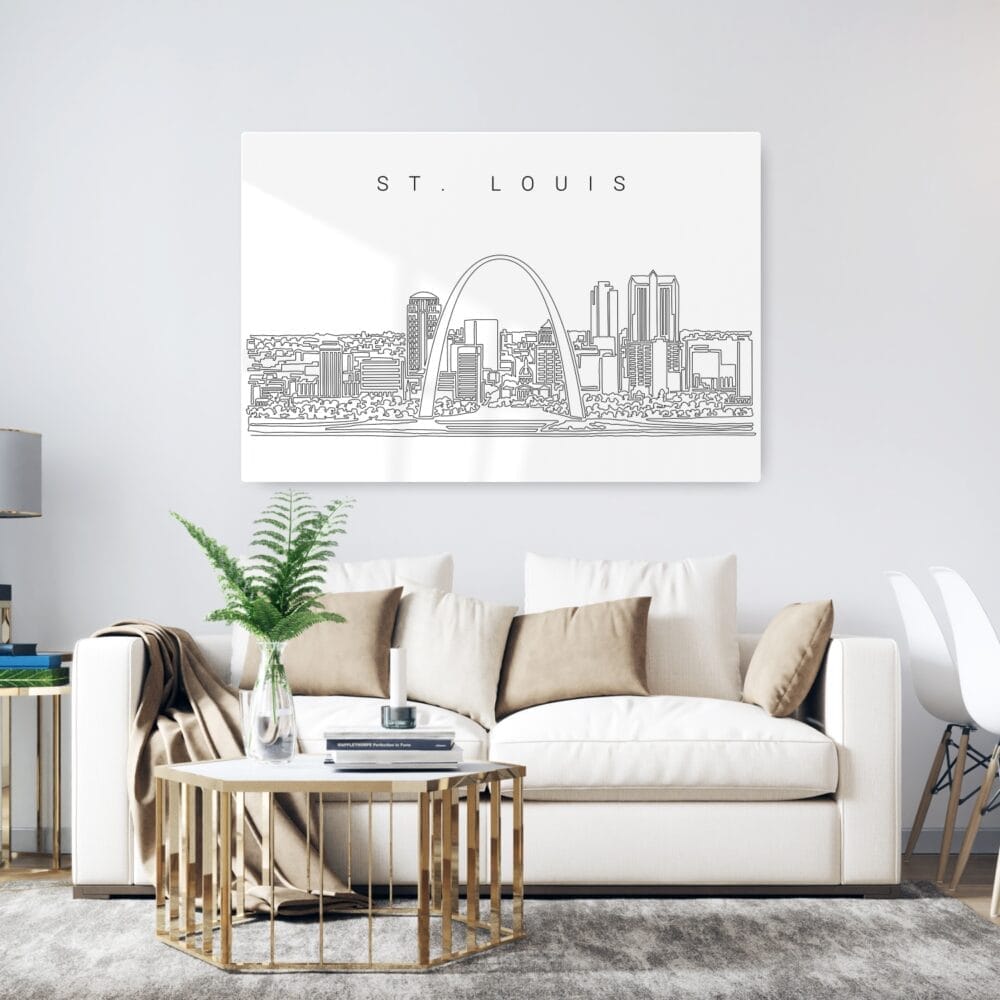 St Louis Skyline Line Art Metal Print - Living ROom - Light St Louis Skyline Line Art Metal Print - Living ROom - Light