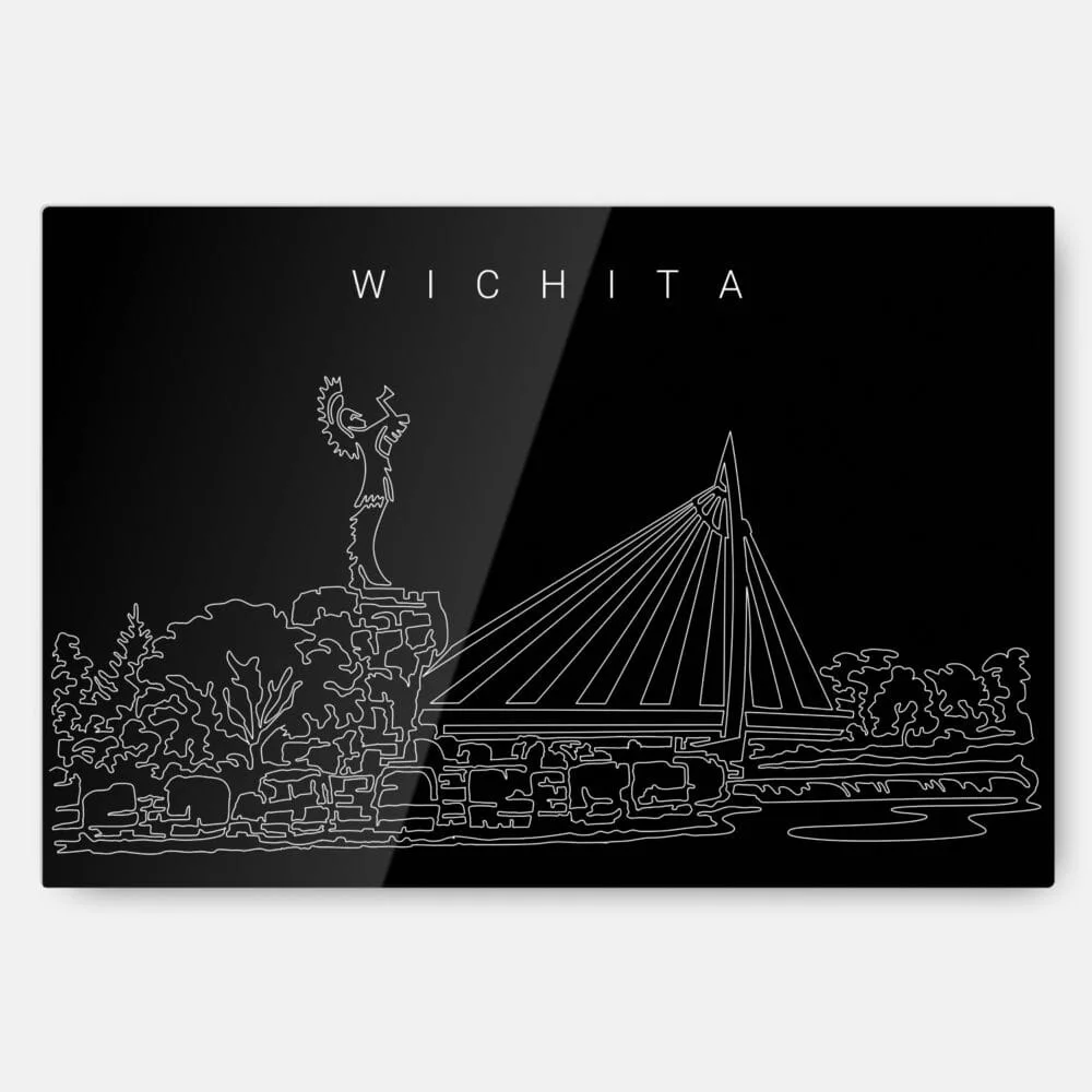 Wichita Kansas Line Art Metal Print Wall Art - Main - Dark Wichita Kansas Line Art Metal Print Wall Art - Main - Dark