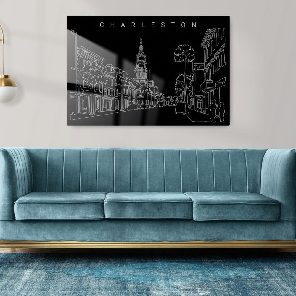 Charleston Line Art Metal Print - Living Room - Dark Charleston Line Art Metal Print - Living Room - Dark