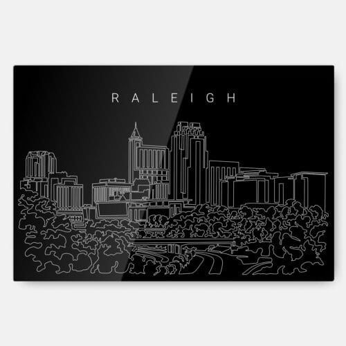 Raleigh Skyline Metal Print Wall Art - Main - Dark