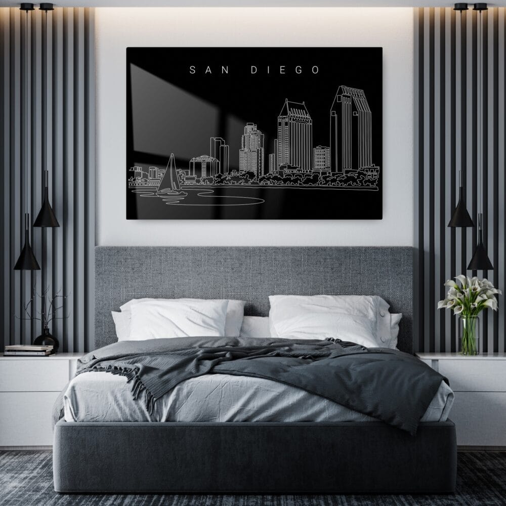 San Diego Skyline Metal Print - Bedroom - Dark San Diego Skyline Metal Print - Bedroom - Dark