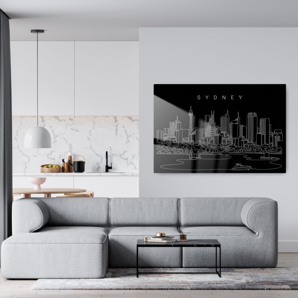 Sydney Skyline Metal Print - Living Room - Dark-1 Sydney Skyline Metal Print - Living Room - Dark-1