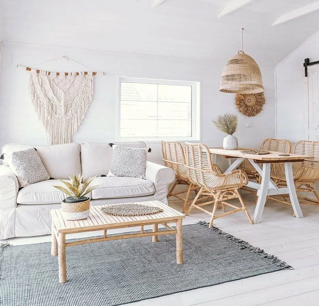 Boho Meets Beach: How to Design the Coastal Boho Interior of Your Dreams 13 coastal boho interior beach design macrame display e1678949769196