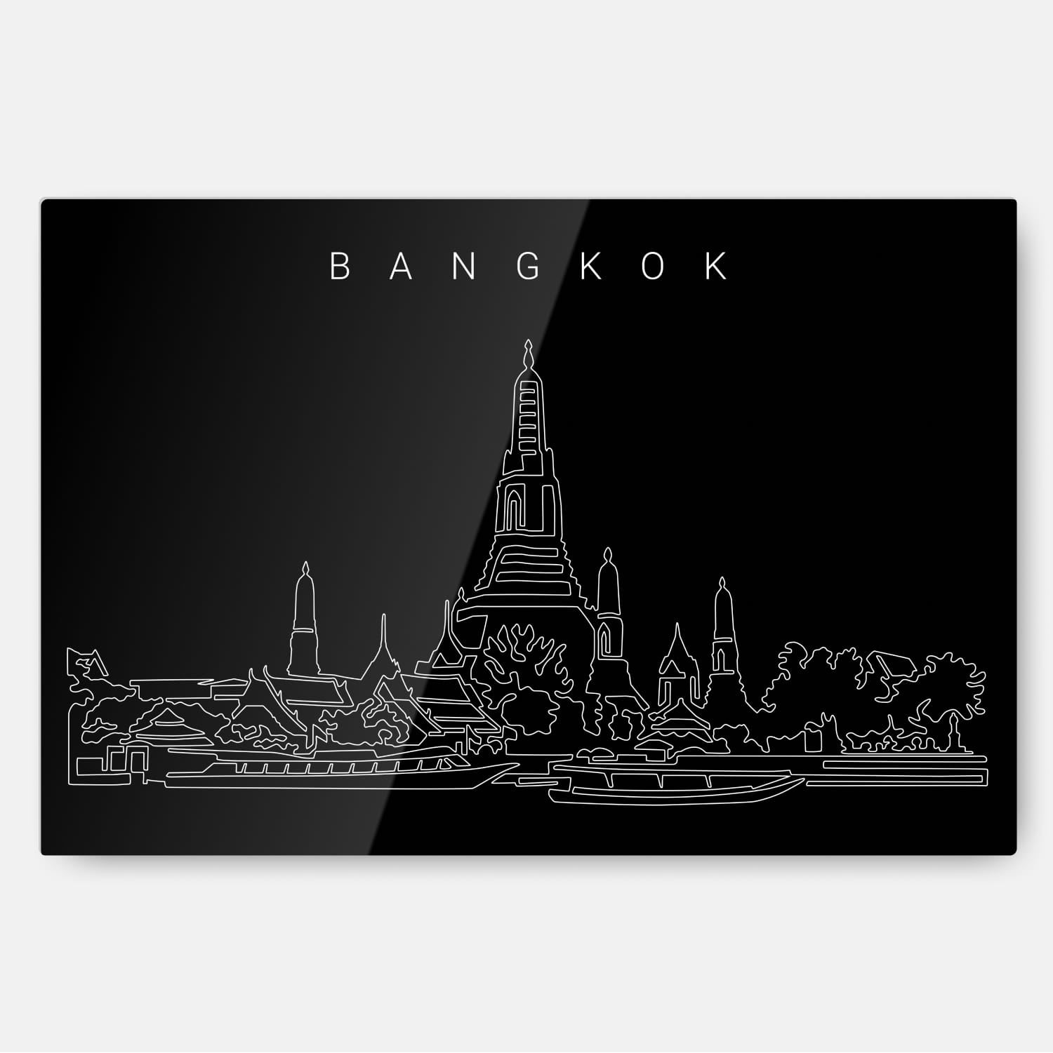 Bangkok Wat Arun Temple Line Art Metal Print