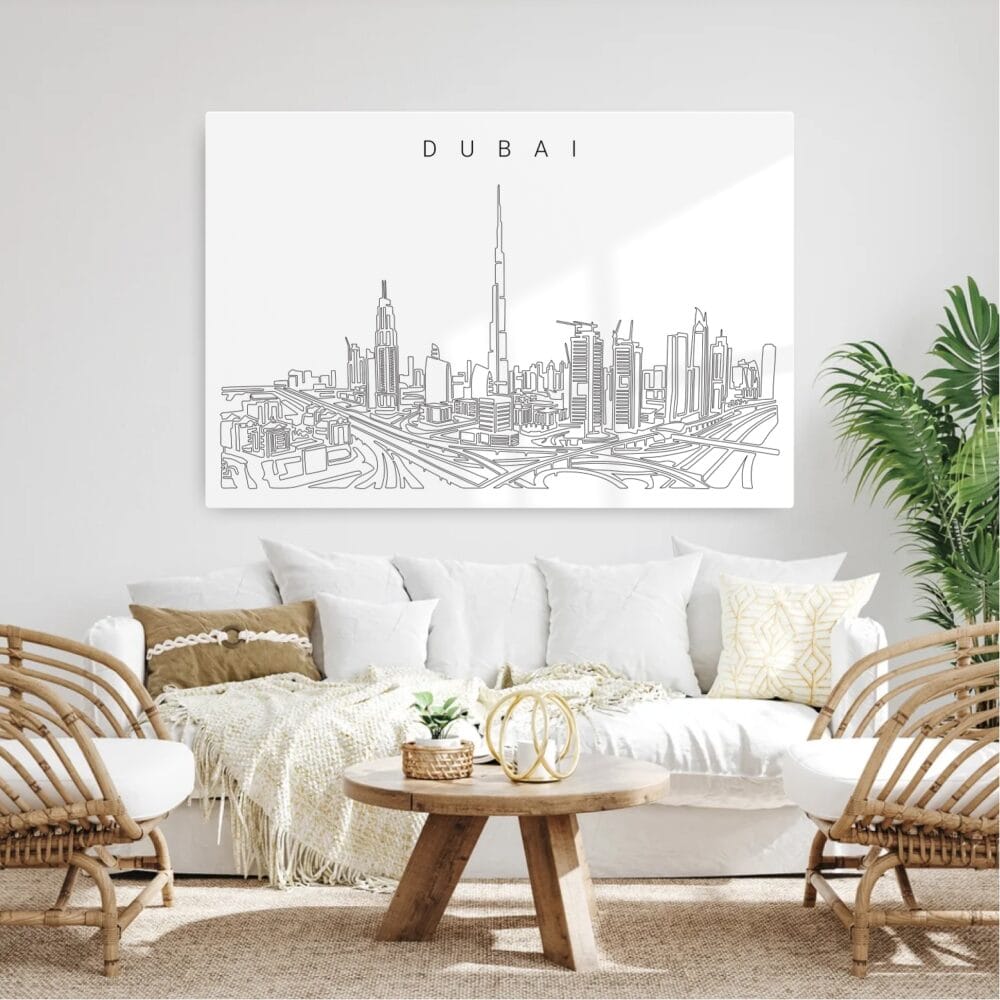 Dubai Skyline Metal Print - Living Room - Light Dubai Skyline Metal Print - Living Room - Light