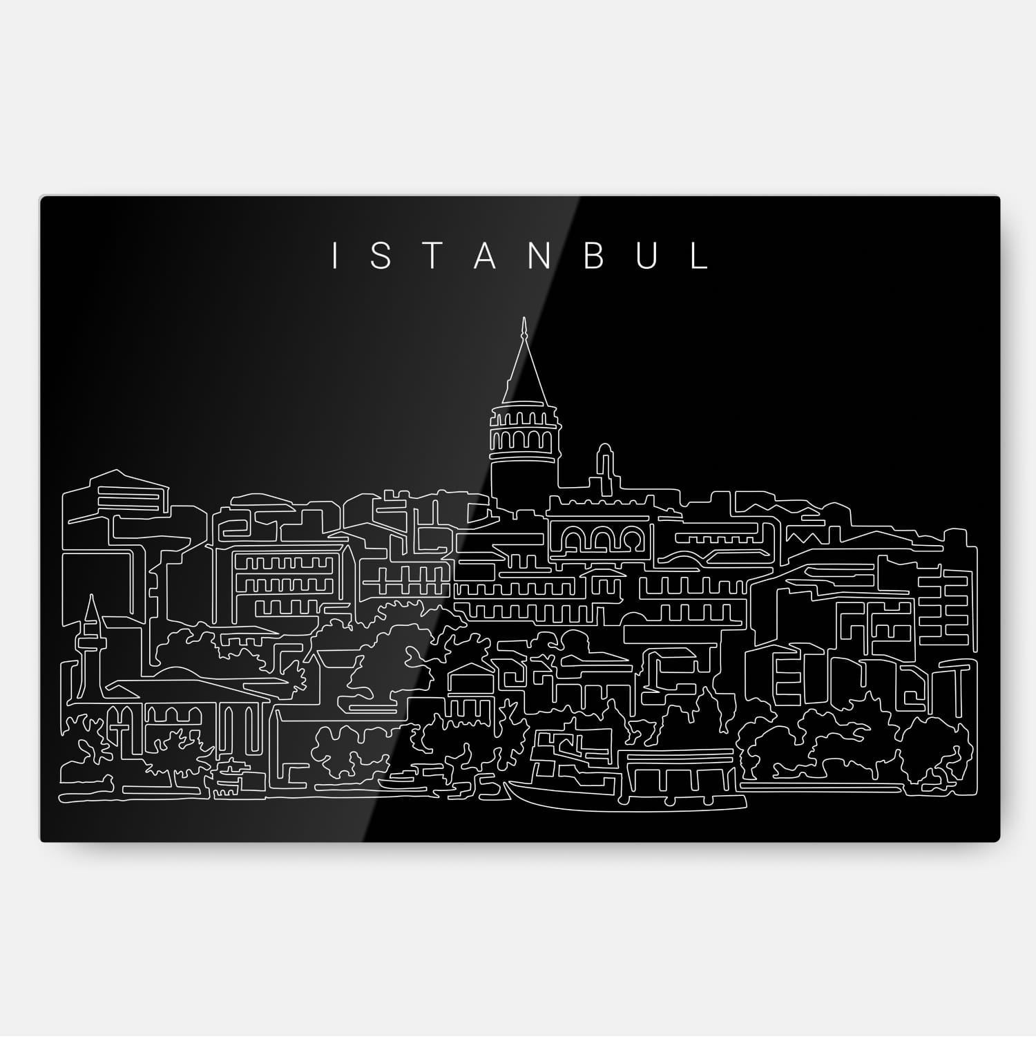 Istanbul Skyline Line Art Metal Print