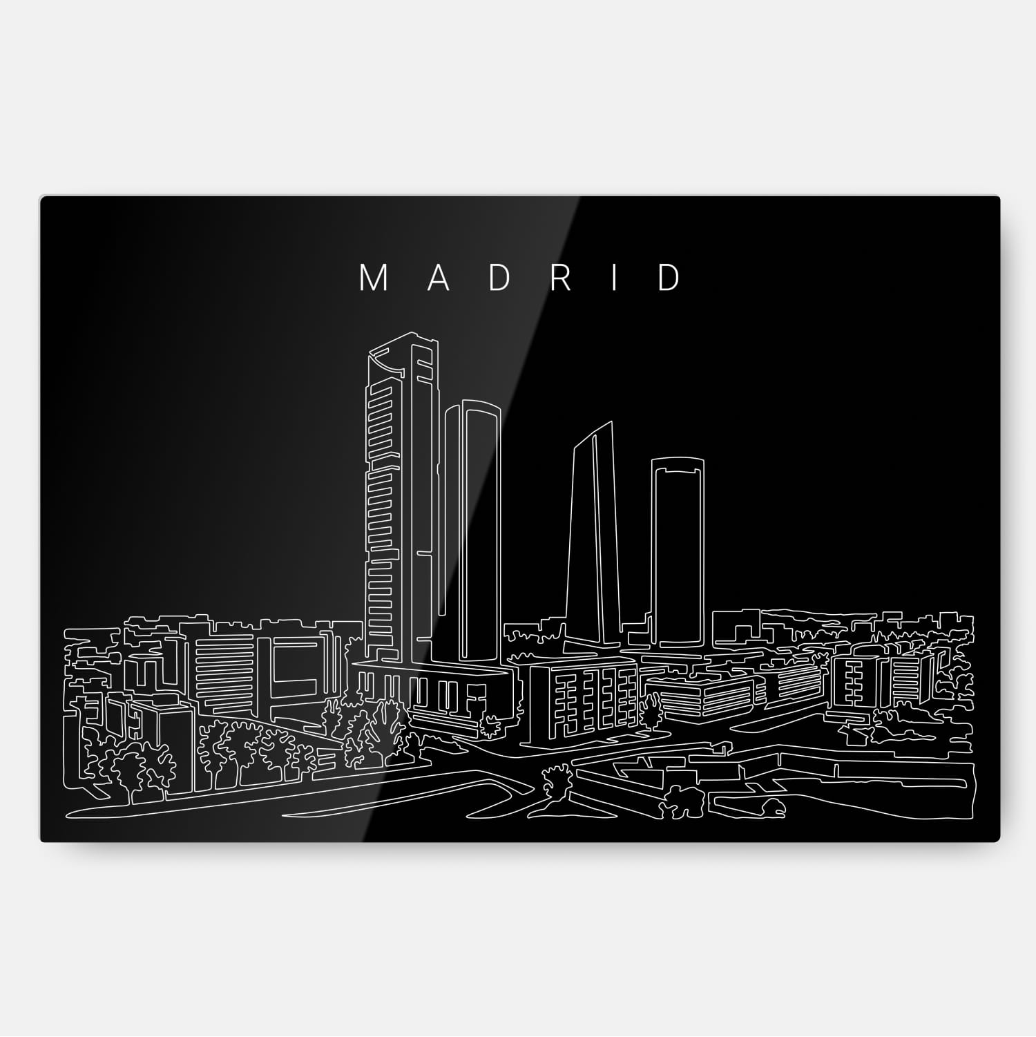 Madrid Skyline Line Art Metal Print