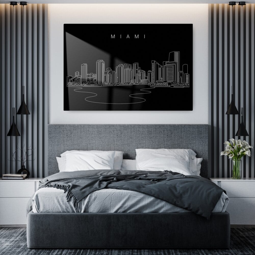 Miami City Line Art Metal Print - Bedroom - Dark Miami City Line Art Metal Print - Bedroom - Dark
