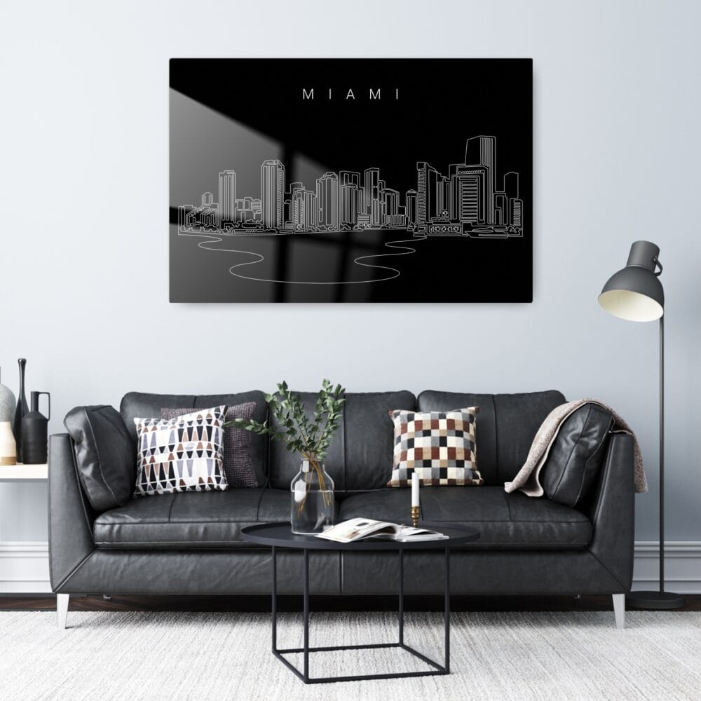 Miami City Line Art Metal Print - Living ROom - Dark Miami City Line Art Metal Print - Living ROom - Dark