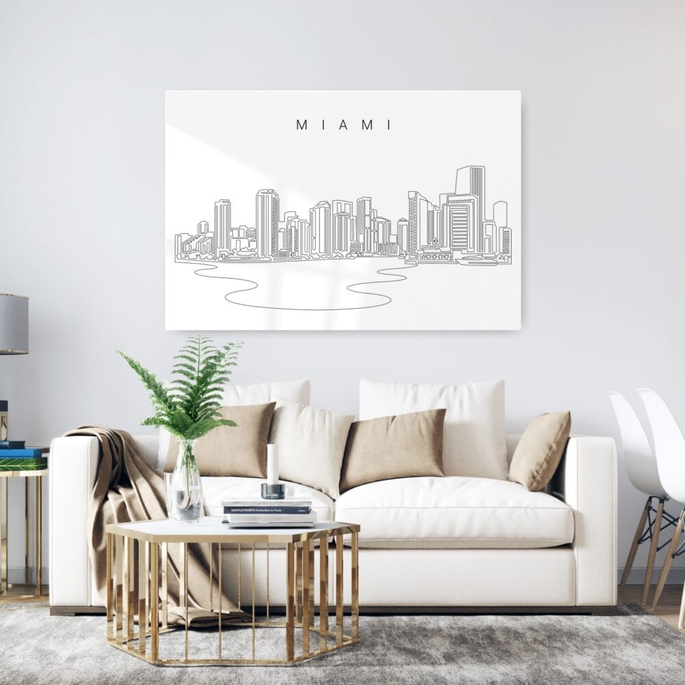 Miami City Line Art Metal Print - Living ROom - Light Miami City Line Art Metal Print - Living ROom - Light