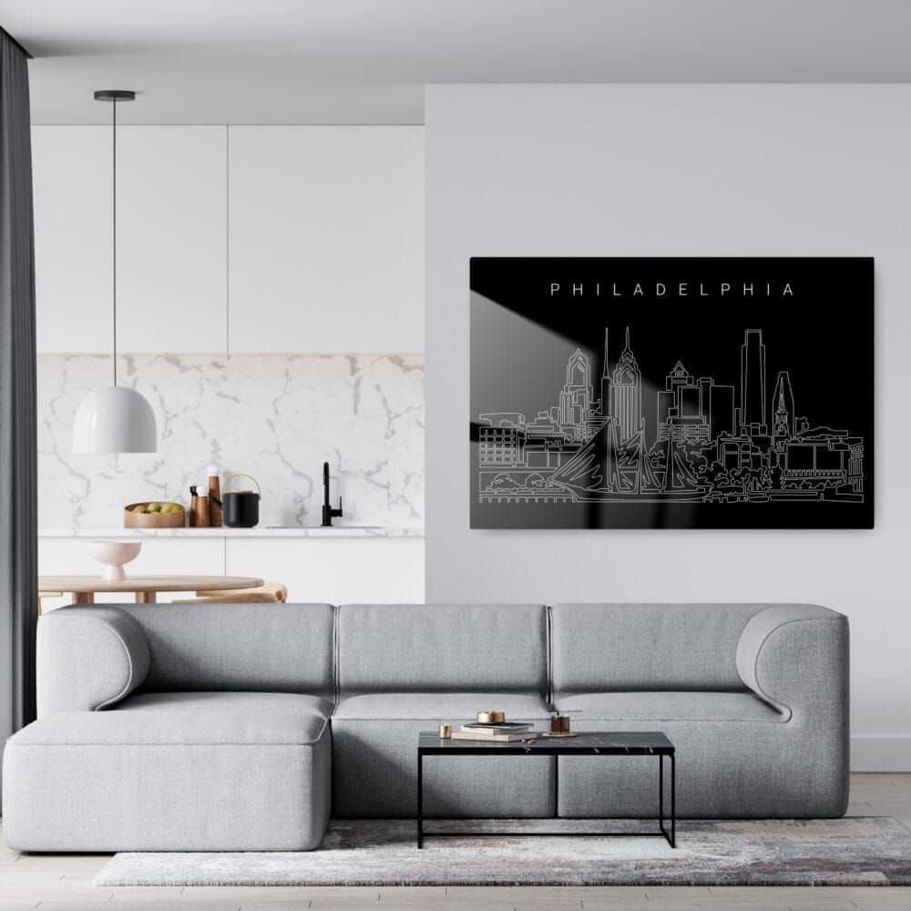 Philadelphia Skyline Metal Print - Living Room - Dark Philadelphia Skyline Metal Print - Living Room - Dark