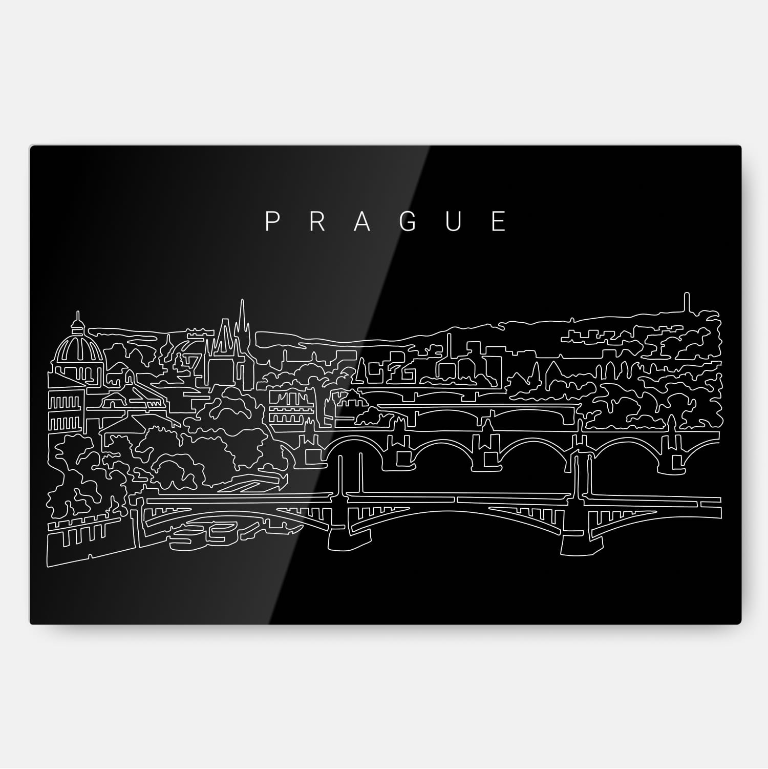 Prague Skyline Line Art Metal Print