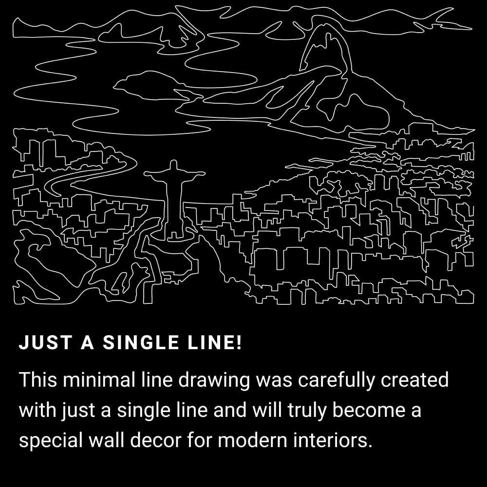 Rio De Janeiro Skyline One Line Drawing Art - Dark Rio De Janeiro Skyline One Line Drawing Art - Dark