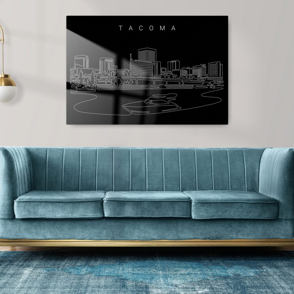 Tacoma Skyline Metal Print - Living Room - Dark Tacoma Skyline Metal Print - Living Room - Dark