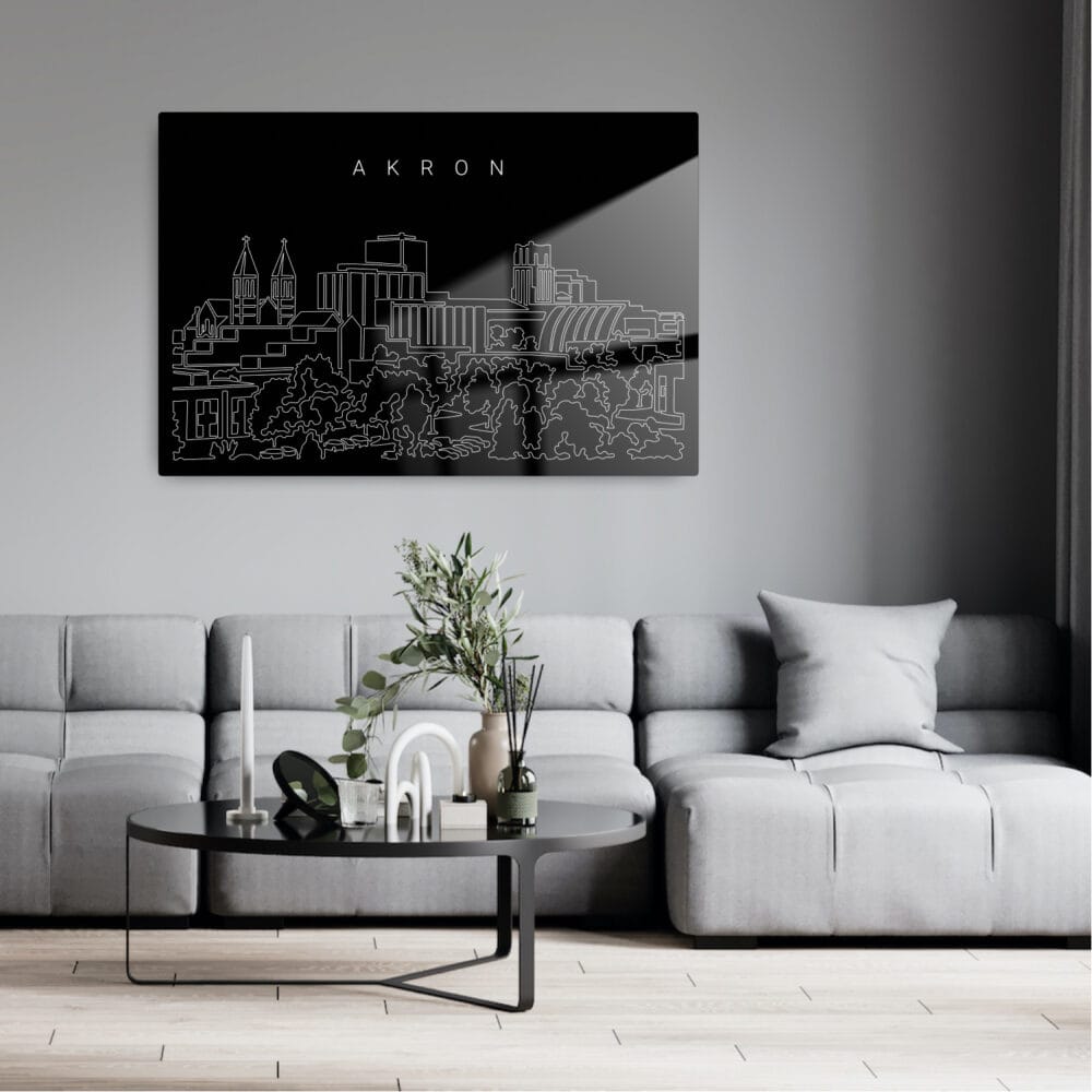 Akron Skyline Metal Print - Living Room - Dark Akron Skyline Metal Print - Living Room - Dark