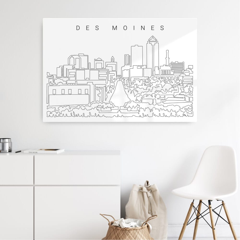 Des Moines Skyline Metal Print - Hallway - Light Des Moines Skyline Metal Print - Hallway - Light