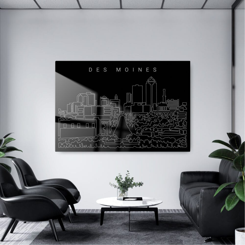 Des Moines Skyline Metal Print - Office - Dark Des Moines Skyline Metal Print - Office - Dark