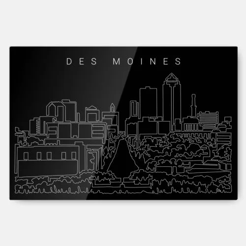 Des Moines Skyline Metal Print Wall Art - Main - Dark