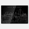 Des Moines Skyline Metal Print Wall Art - Main - Dark