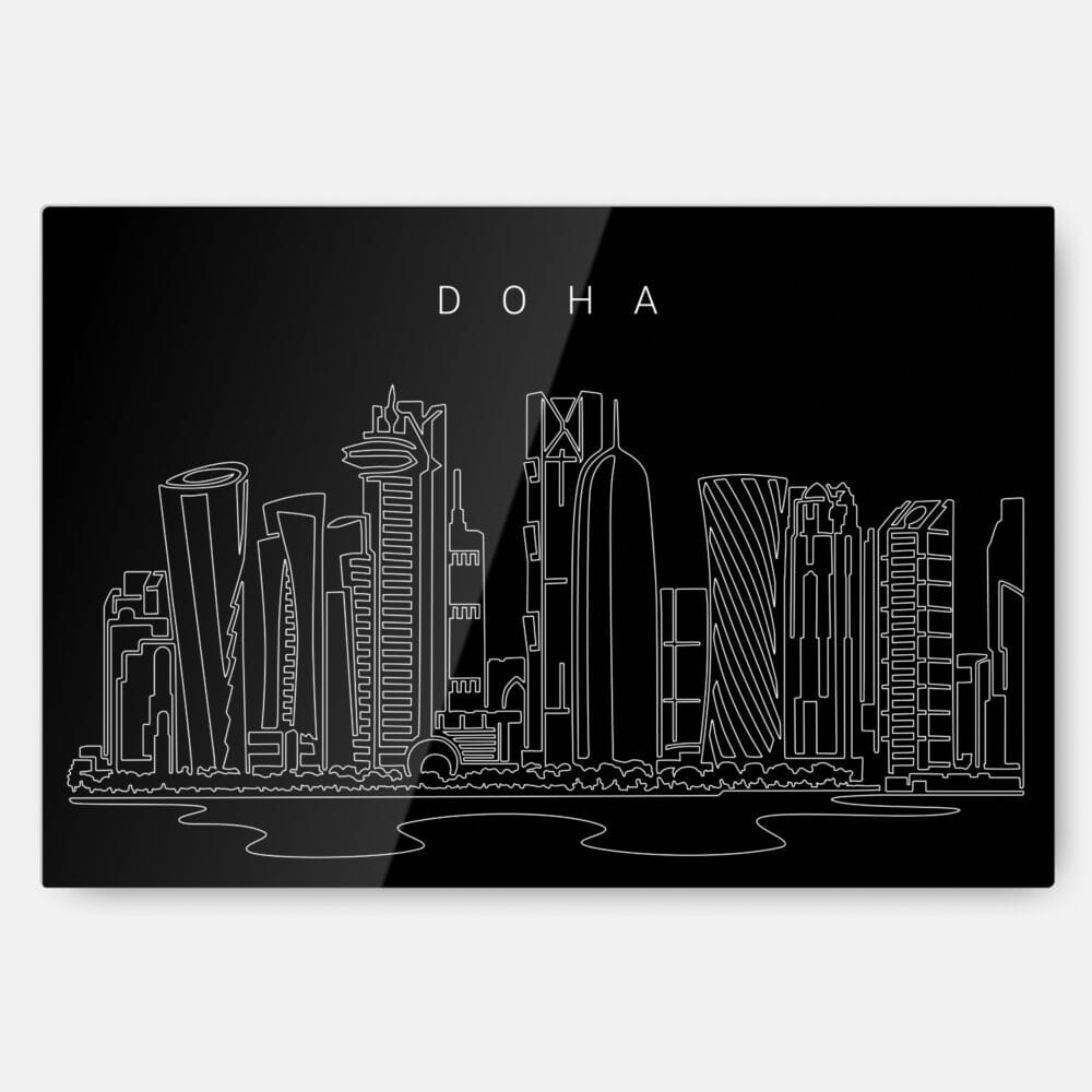 Doha Skyline Metal Print Wall Art - Main - Dark