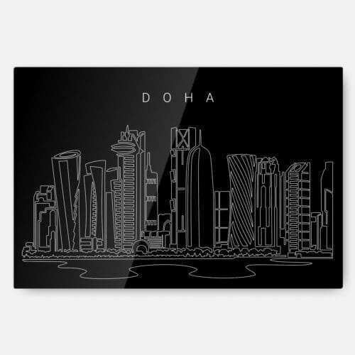 Doha Skyline Metal Print Wall Art - Main - Dark