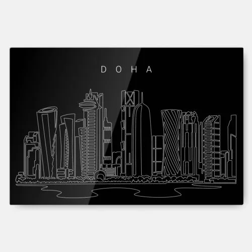 Doha Skyline Metal Print Wall Art - Main - Dark