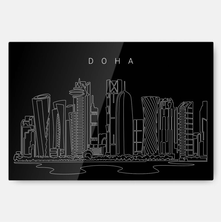 Doha Skyline Metal Print Wall Art - Main - Dark