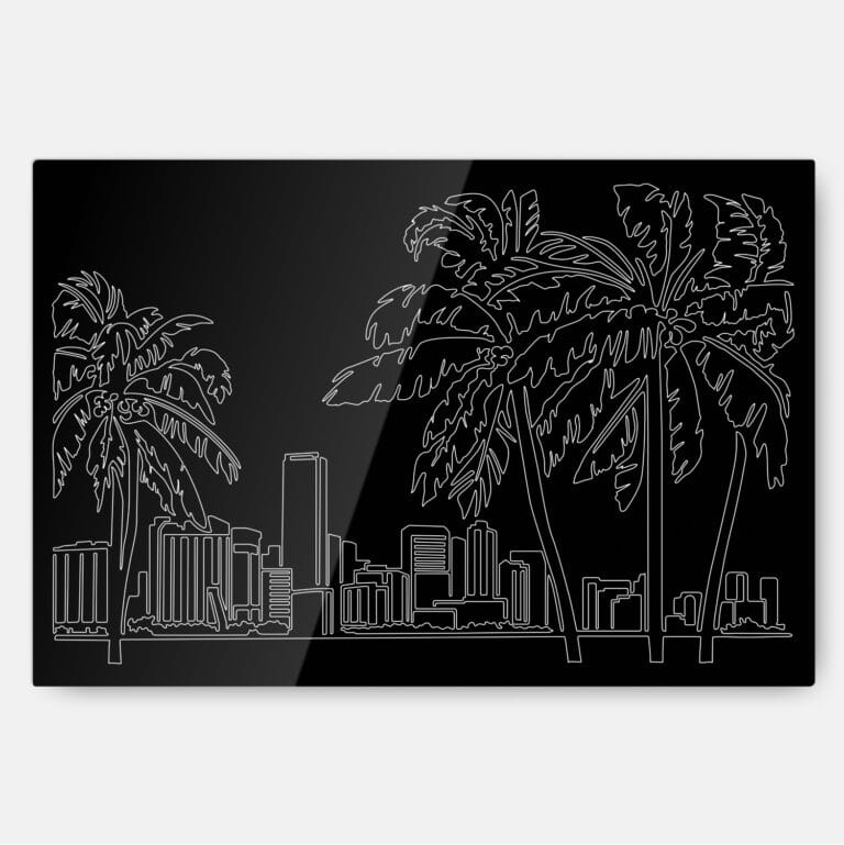 Miami Skyline Metal Print Wall Art - Main - Dark