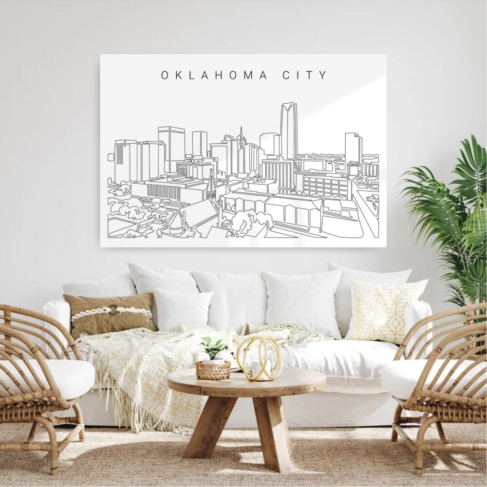 Oklahoma City Skyline Metal Print - Living Room - Light Oklahoma City Skyline Metal Print - Living Room - Light