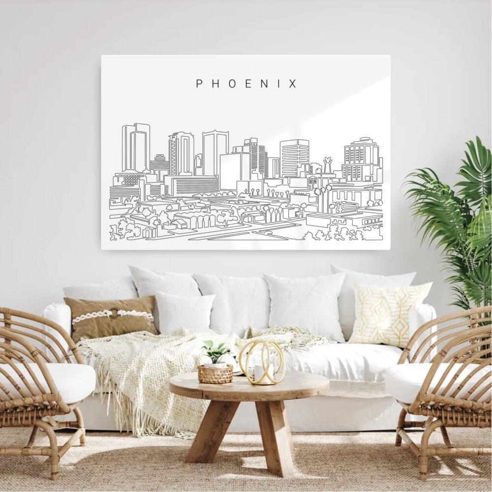 Phoenix AZ Skyline Metal Print - Living Room - Light Phoenix AZ Skyline Metal Print - Living Room - Light