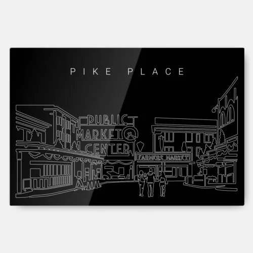 Pike Place Market Metal Print Wall Art - Main - Dark
