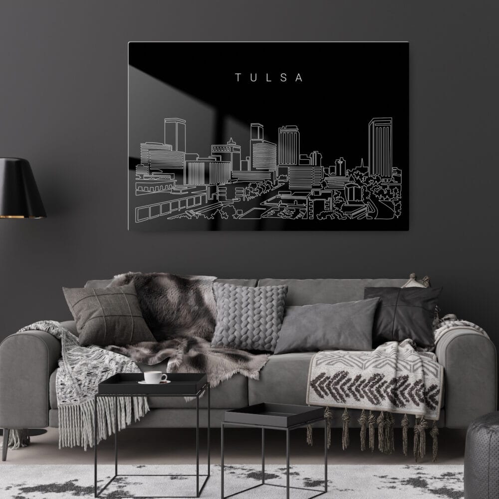 Tulsa Skyline Metal Print - Living Room - Dark Tulsa Skyline Metal Print - Living Room - Dark
