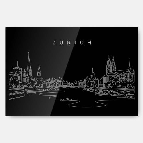 Zurich Skyline Metal Print Wall Art - Main - Dark