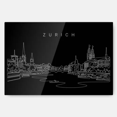 Zurich Skyline Metal Print Wall Art - Main - Dark