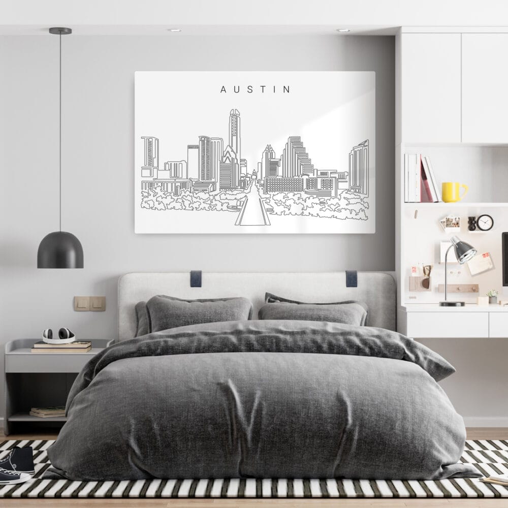 Austin TX Skyline Metal Print - Bedroom - Light Austin TX Skyline Metal Print - Bedroom - Light