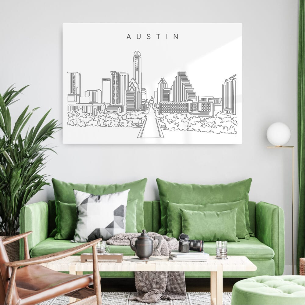 Austin TX Skyline Metal Print - Living Room - Light Austin TX Skyline Metal Print - Living Room - Light
