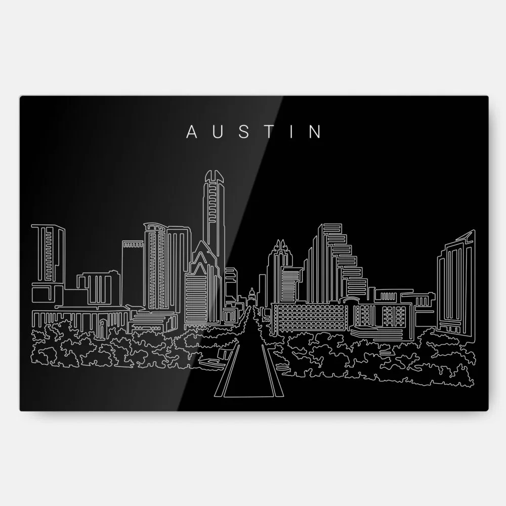 Austin TX Skyline Metal Print Wall Art - Main - Dark Austin TX Skyline Metal Print Wall Art - Main - Dark
